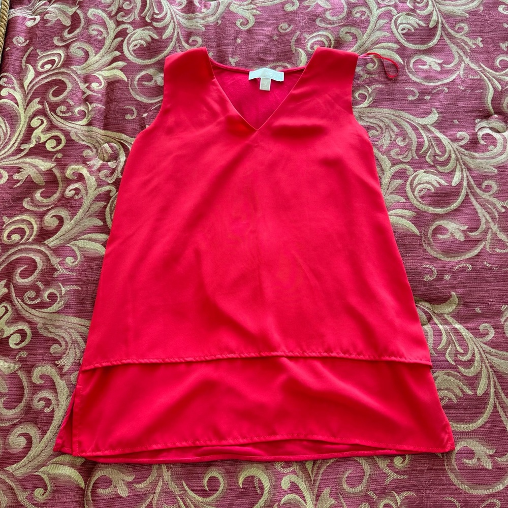 Michael Kors Red Tiered Layered Tunic Blouse V-Neck Tank Sleeveless Cami Size M